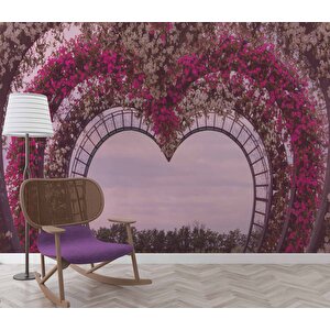 Kalp Şeklinde Çiçek Manzaralı Duvar Kağıdı - Dkb959106