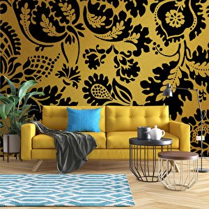 3 Boyutlu Altın Simli Siyah Motifli Desenli Duvar Kağıdı - Dkm830080 525x280 cm