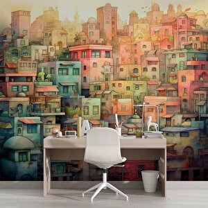 Sanatsal Ev Çizim Desenli Duvar Kağıdı - Dkm979033