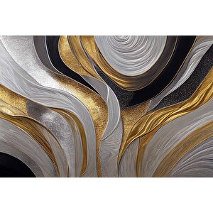 3 Boyutlu Siyah Gri Altın Simli Desenli Duvar Kağıdı - Dkm758089