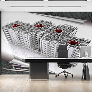 Mimari Site Çizimi Gayrimenkul Emlak Ve Gayrimenkul Duvar Kağıdı Baskı - Dkm338003 150x200 cm