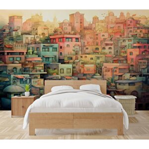 Sanatsal Ev Çizim Desenli Duvar Kağıdı - Dkm979016 500x200 cm