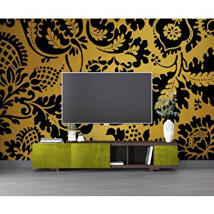 3 Boyutlu Altın Simli Siyah Motifli Desenli Duvar Kağıdı - Dkm830067 200x280 cm