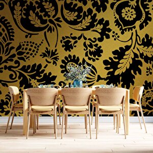 3 Boyutlu Altın Simli Siyah Motifli Desenli Duvar Kağıdı - Dkm830067