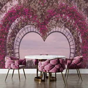 Kalp Şeklinde Çiçek Manzaralı Duvar Kağıdı - Dkb959061