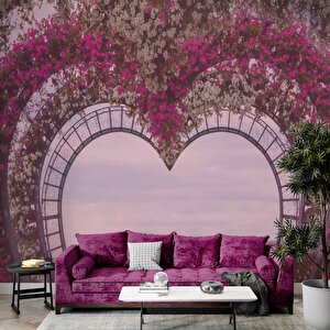 Kalp Şeklinde Çiçek Manzaralı Duvar Kağıdı - Dkb959087 150x300 cm