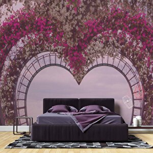 Kalp Şeklinde Çiçek Manzaralı Duvar Kağıdı - Dkb959087 150x300 cm