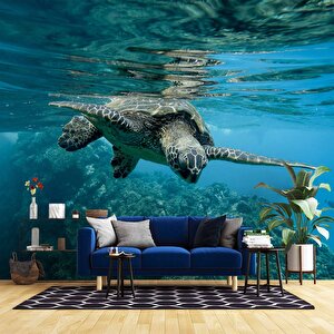 Denizaltı Kaplumbağ Manzaralı Duvar Kağıdı - Dkm829108 150x315 cm