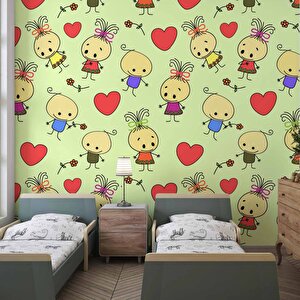 Minik Çocuk Desenli Çocuk Odası Duvar Kağıdı Baskı - Dkm392002 100x200 cm