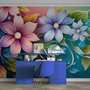 3 Boyutlu Rengarenk Çiçek Temalı Duvar Kağıdı - Dkb962122