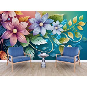 3 Boyutlu Rengarenk Çiçek Temalı Duvar Kağıdı - Dkb962112