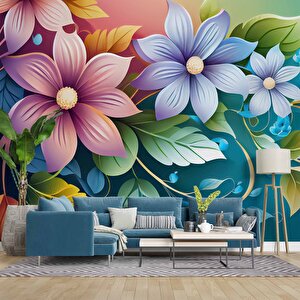 3 Boyutlu Rengarenk Çiçek Temalı Duvar Kağıdı - Dkb962104 700x300 cm