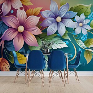 3 Boyutlu Rengarenk Çiçek Temalı Duvar Kağıdı - Dkb962104