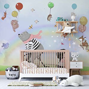 Balonlu Ayıcık Ve Kız Çocuğu Duvar Kağıdı Baskı - Dkm0187092 300x300 cm
