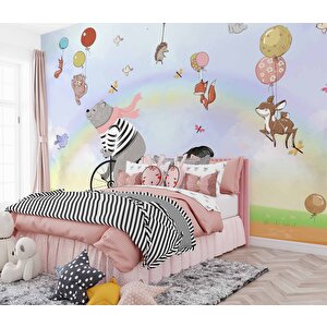 Balonlu Ayıcık Ve Kız Çocuğu Duvar Kağıdı Baskı - Dkm0187092