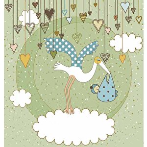 Bebek Getiren Sevimli Leylek Çocuk Odası Duvar Kağıdı Baskı - Dkm422012