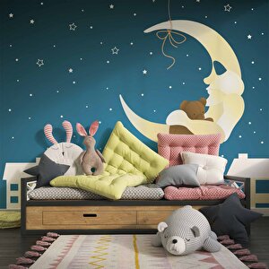 Ay Yıldızlı Gece Çocuk Odası Duvar Kağıdı Baskı - Dkm0373102 550x300 cm