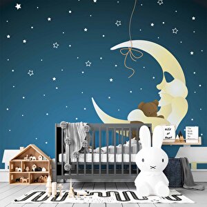 Ay Yıldızlı Gece Çocuk Odası Duvar Kağıdı Baskı - Dkm0373003 150x200 cm