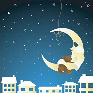 Ay Yıldızlı Gece Çocuk Odası Duvar Kağıdı Baskı - Dkm0373003