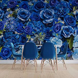 3 Boyutlu Mavi Çiçek Desenli Duvar Kağıdı - Dkm712006
