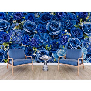 3 Boyutlu Mavi Çiçek Desenli Duvar Kağıdı - Dkm712006