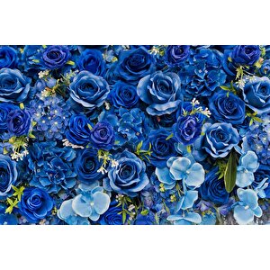 3 Boyutlu Mavi Çiçek Desenli Duvar Kağıdı - Dkm712006