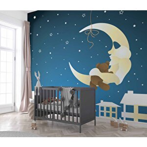 Ay Yıldızlı Gece Çocuk Odası Duvar Kağıdı Baskı - Dkm0373002 100x200 cm