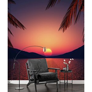 Günbatımı Deniz Ve Palmiye Manzaralı Duvar Kağıdı - Dkm757041