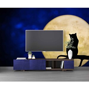 Kedi Ve Ay Temalı Duvar Kağıdı Baskı - Dkm625010 350x200 cm