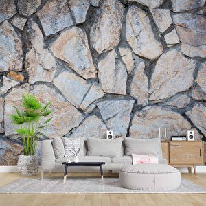 3 Boyutlu Kesme Taş Temalı Duvar Kağıdı - Dkm667062 700x260 cm