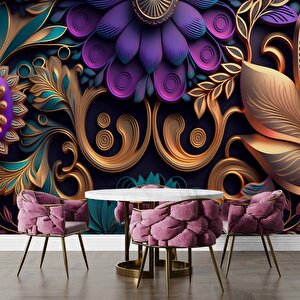 3 Boyutlu Mor Çiçek Desenli Duvar Kağıdı - Dkm774058