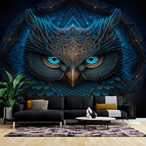 Mavi Baykuş Temalı Duvar Kağıtları - Dkm597053 375x260 cm