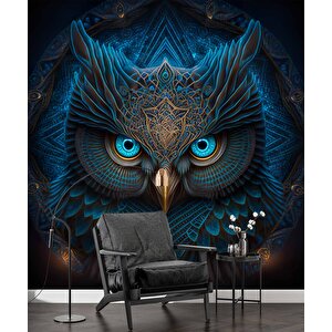 Mavi Baykuş Temalı Duvar Kağıtları - Dkm597053