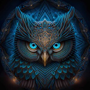 Mavi Baykuş Temalı Duvar Kağıtları - Dkm597053