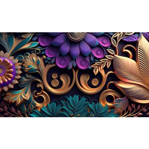 3 Boyutlu Mor Çiçek Desenli Duvar Kağıdı - Dkm774116