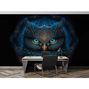 Mavi Baykuş Temalı Duvar Kağıtları - Dkm597103 600x300 cm