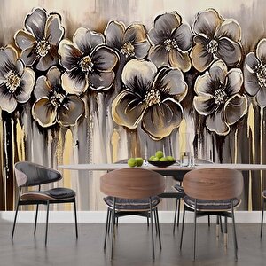 Altın Çiçek Desenli Duvar Kağıdı - Dkm735126