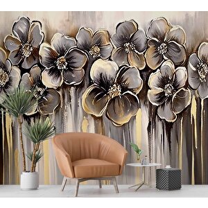 Altın Çiçek Desenli Duvar Kağıdı - Dkm735126