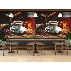 Kahve Temalı Cafe Duvar Kağıdı Baskı - Dkb299073 350x280 cm