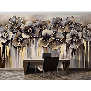 Altın Çiçek Desenli Duvar Kağıdı - Dkm735124