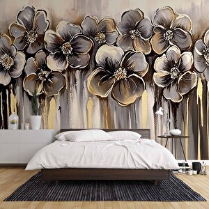 Altın Çiçek Desenli Duvar Kağıdı - Dkm735028 275x240 cm