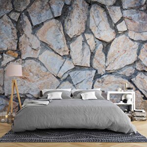 3 Boyutlu Kesme Taş Temalı Duvar Kağıdı - Dkm667071 300x280 cm