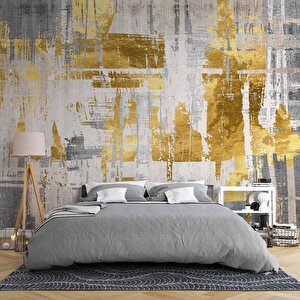 3 Boyutlu Altın Kaplama Duvar Desenli Duvar Kağıdı - Dkm804047 225x260 cm