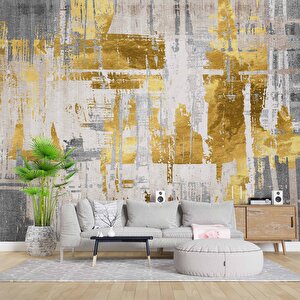 3 Boyutlu Altın Kaplama Duvar Desenli Duvar Kağıdı - Dkm804001 100x100 cm