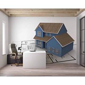 Mimari Ev Çizimi Emlak Ve Gayrimenkul Duvar Kağıdı Baskı - Dkm319118 425x315 cm