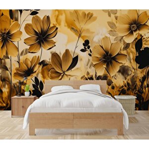 Sarı Çiçek Çizim Desenli Duvar Kağıdı - Dkm884103 600x300 cm