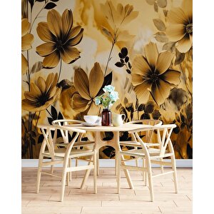 Sarı Çiçek Çizim Desenli Duvar Kağıdı - Dkm884103