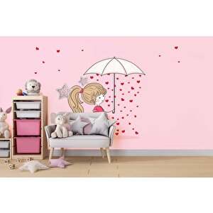 Kız Çizimi Çocuk Odası Duvar Kağıdı Baskı - Dkm362125