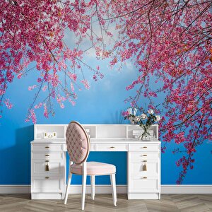 İlkbahar Gökyüzü Ve Pembe Çiçek Manzaları Duvar Kağıdı - Dkm751004