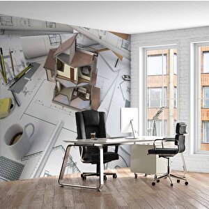 Mimari Ev Projesi Emlak Ve Gayrimenkul Duvar Kağıdı Baskı - Dkm318103 600x300 cm